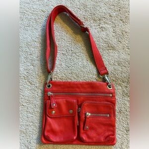 Fossil Sutton Coral Pink Red‎ Leather Crossbody Messenger Shoulder Bag